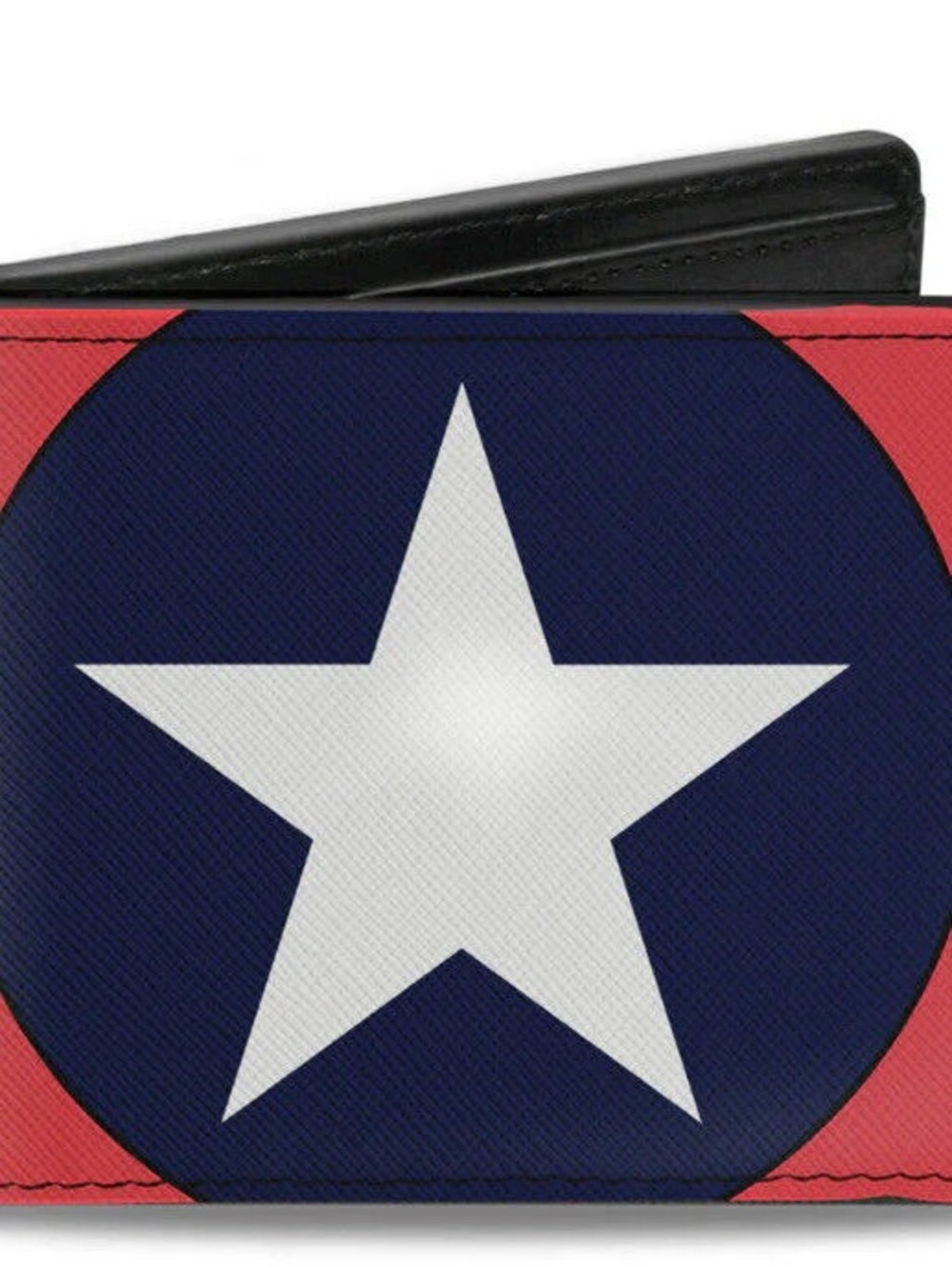 Captain America Leather Bifold Wallet with White Star Print - Red/Navy